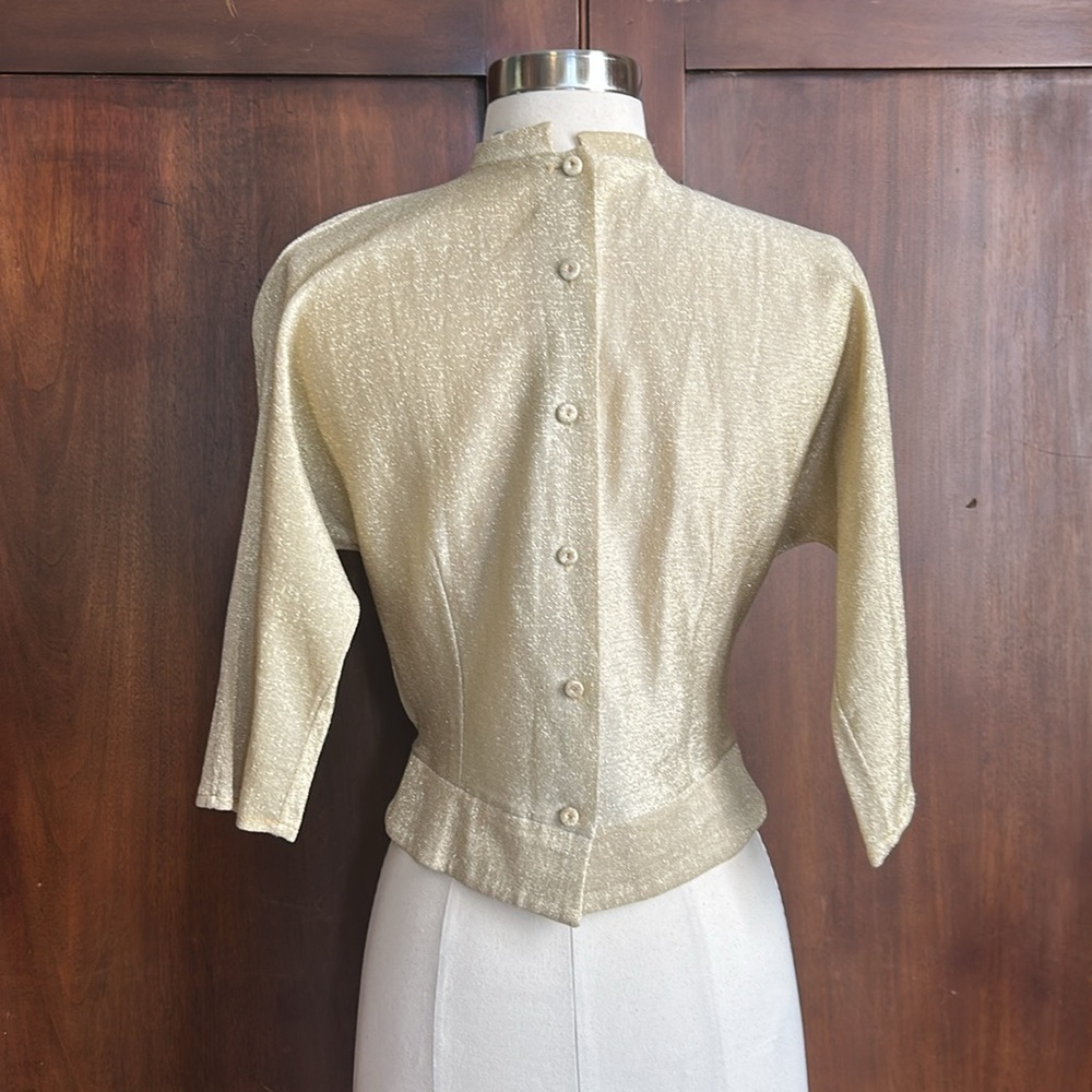 50s 60s Gold Lame Dolman 3/4 Sleeve Sweater